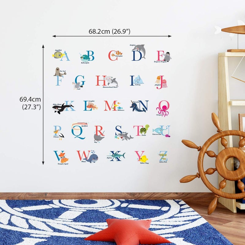 DECOWALL DS-8040 A-Z Ocean Alphabet Kids Wall Stickers Wall Decals Peel and Stick Removable Wall Stickers for Kids Nursery Bedroom Living Room (Small) d?cor - Image 2